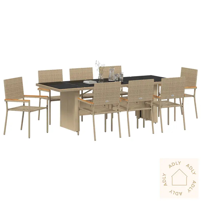 9-Delt Hagespisesett Beige Poly Rattan