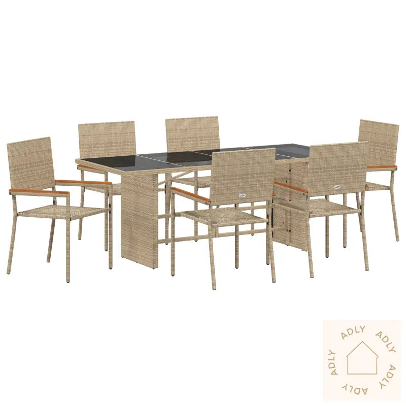7-Delt Hage Spisebordsett Beige Polyrotting