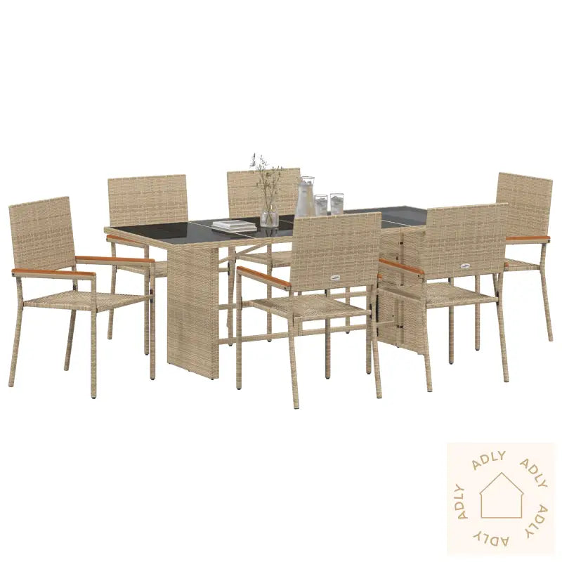 7-Delt Hage Spisebordsett Beige Polyrotting