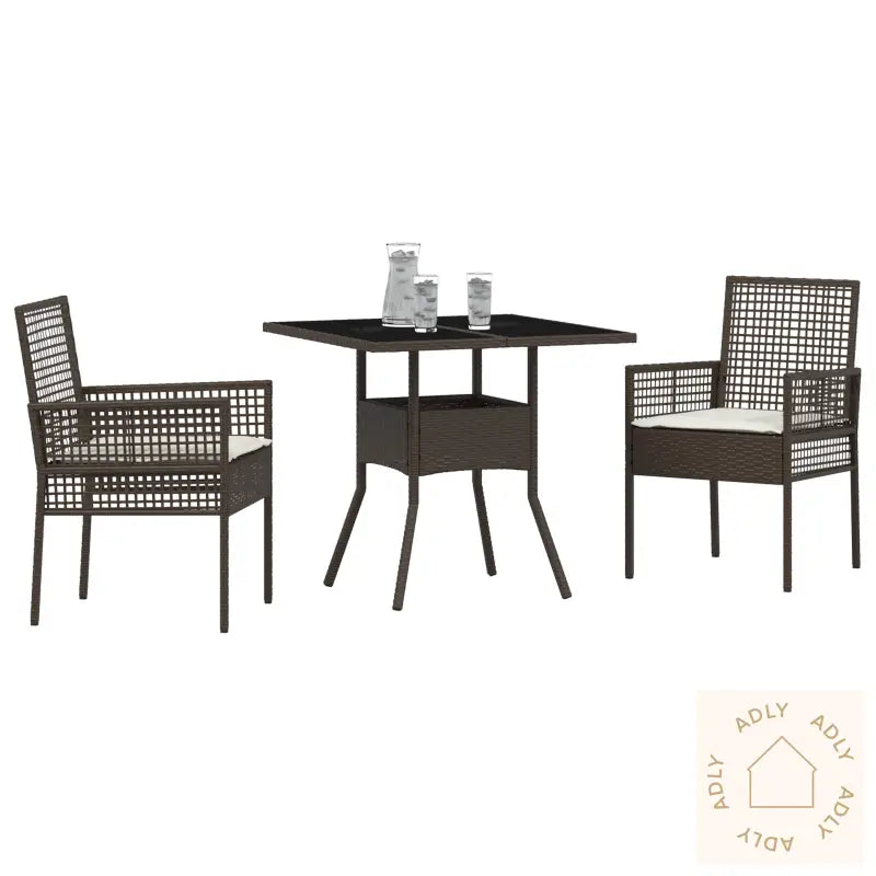3 Delt Hage Spisebordsett Brun Poly Rattan
