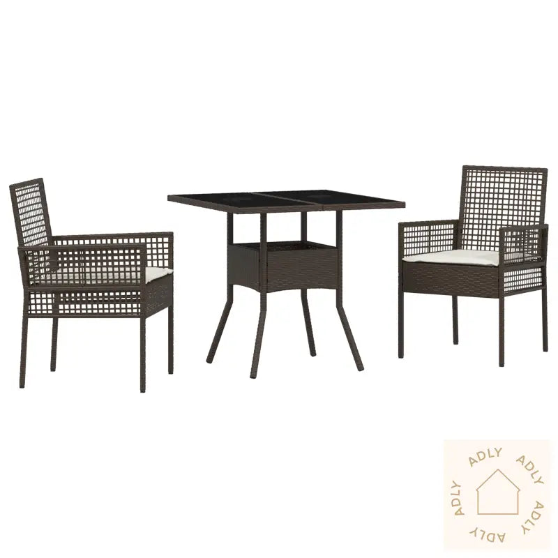 3 Delt Hage Spisebordsett Brun Poly Rattan