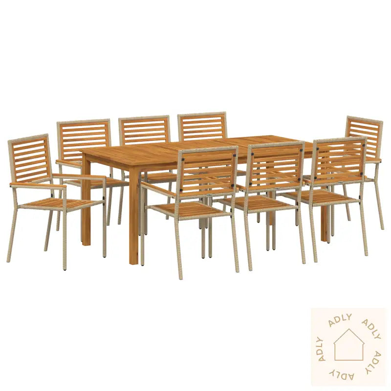 9 Delt Hage Spisebordsett Beige Poly Rattan Akasie