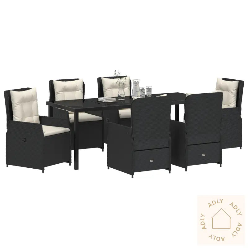 7-Delt Hage Spisebordsett Svart Poly Rattan