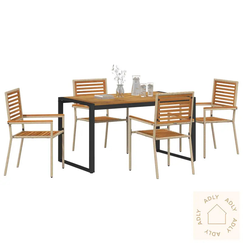 5 Delt Hage Spisebordsett Beige Poly Rattan Akasie