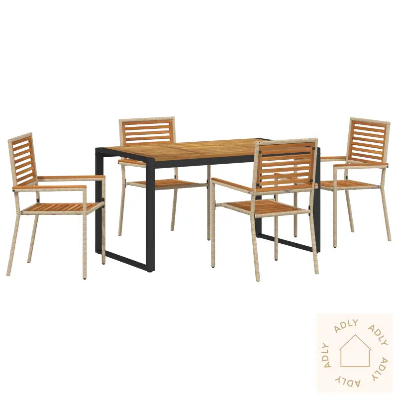 5 Delt Hage Spisebordsett Beige Poly Rattan Akasie