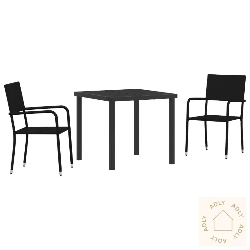 3 Delt Hage Spisebordsett Svart Poly Rattan