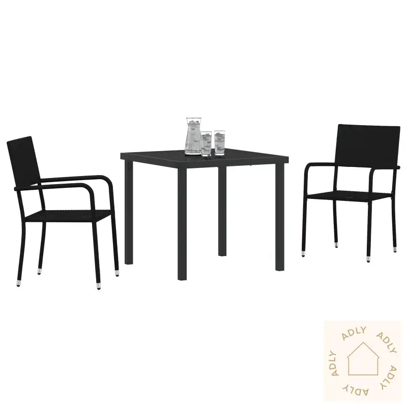 3 Delt Hage Spisebordsett Svart Poly Rattan