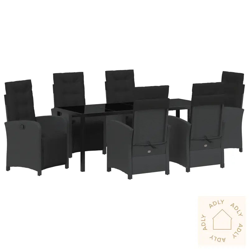 7-Delt Hage Spisegruppe Med Puter, Svart Poly Rattan