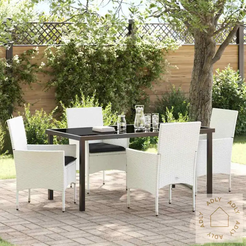 5-Delt Hagesett Med Puter, Hvit Poly Rattan