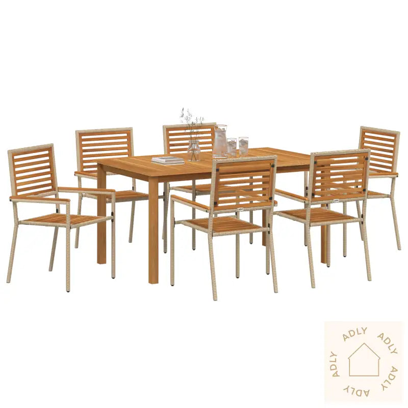 7-Delt Hage Spisegruppe Beige Polyrotting Akasie
