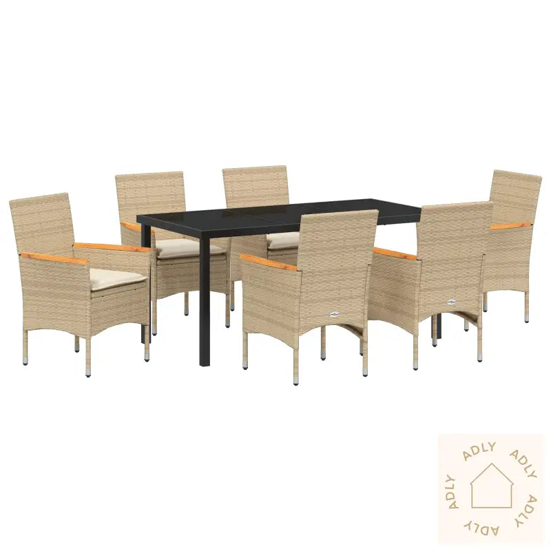 7-Delers Hage Spisegruppe Med Puter, Beige Polyrotting