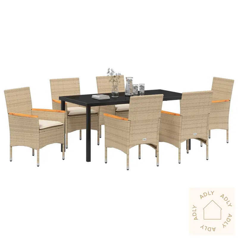 7-Delers Hage Spisegruppe Med Puter, Beige Polyrotting
