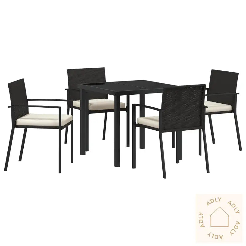 5 Delt Hage Spisestol Sett Svart Poly Rattan