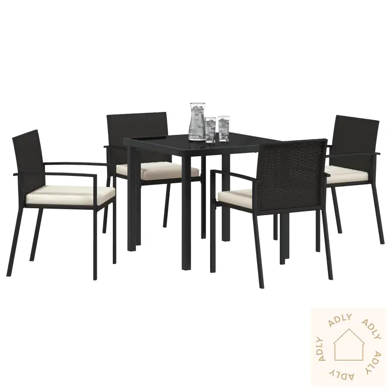 5 Delt Hage Spisestol Sett Svart Poly Rattan