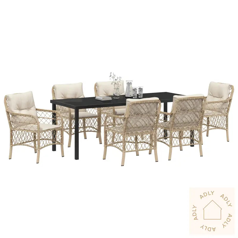 7-Delt Hage Spisestol Set Med Puter Beige Poly Rottings