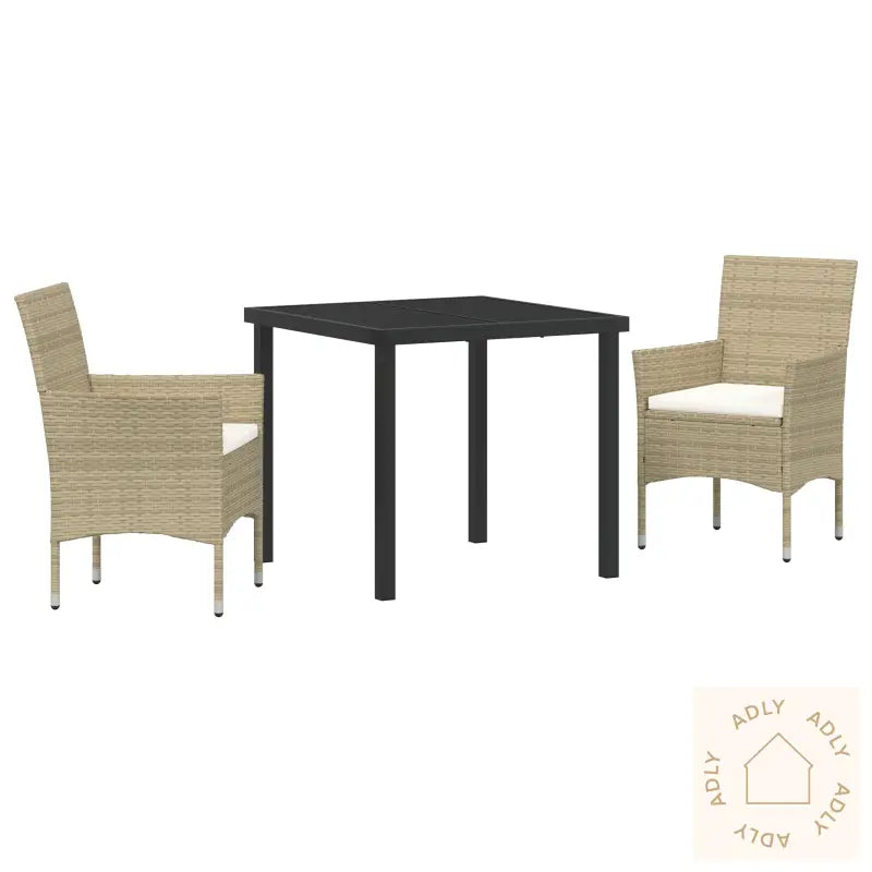 3 Del Hage Spise Sett Beige Poly Rattan