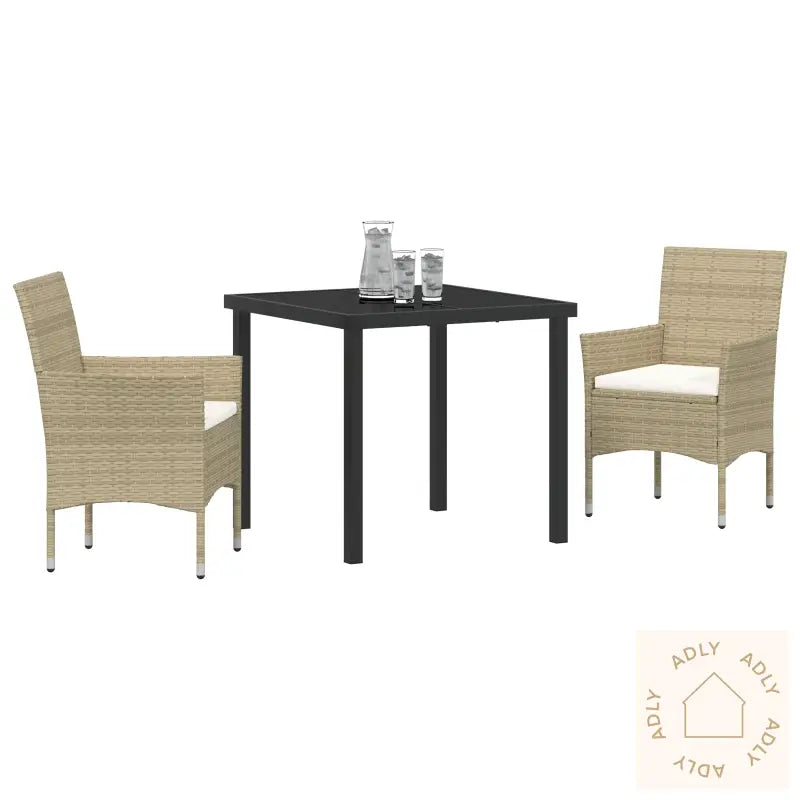 3 Del Hage Spise Sett Beige Poly Rattan