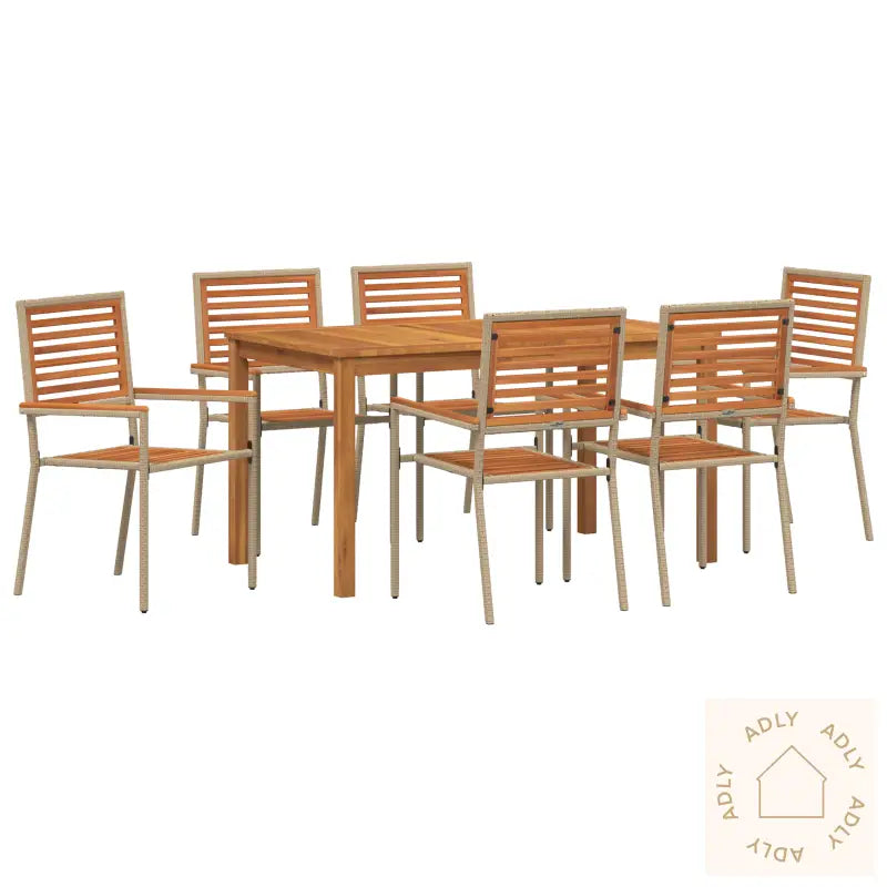 7-Delt Hage Spisestue Beige Poly Rattan Akasie