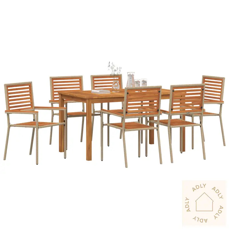 7-Delt Hage Spisestue Beige Poly Rattan Akasie