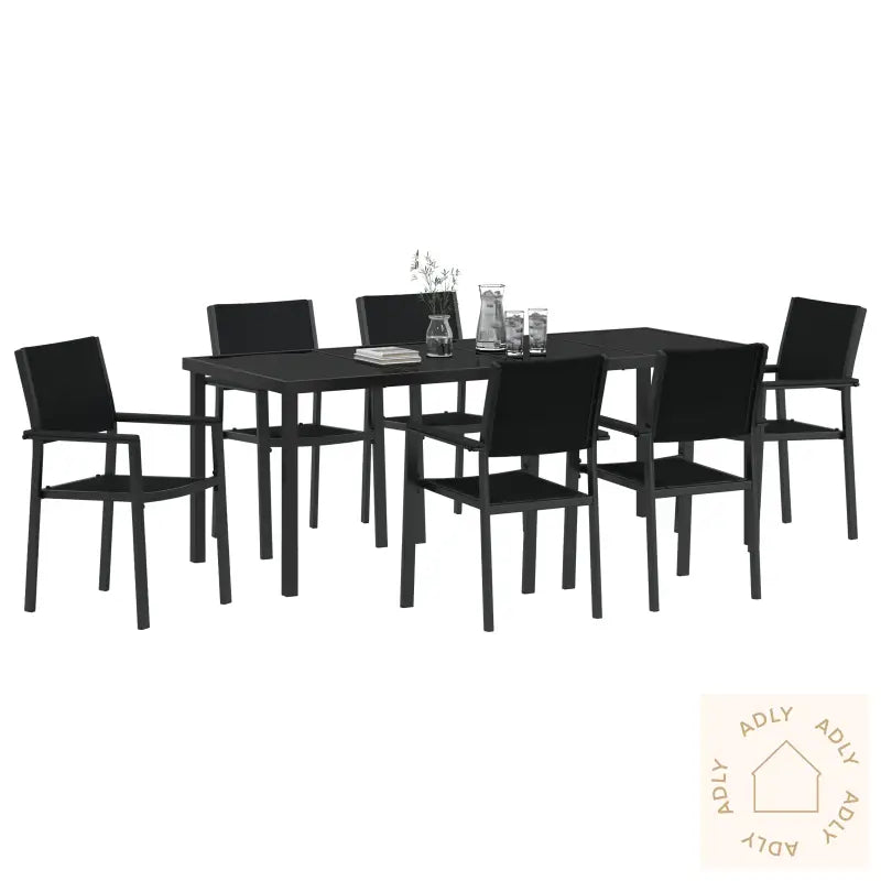 7 Delt Hage Spisebord Sett Svart Poly Rattan