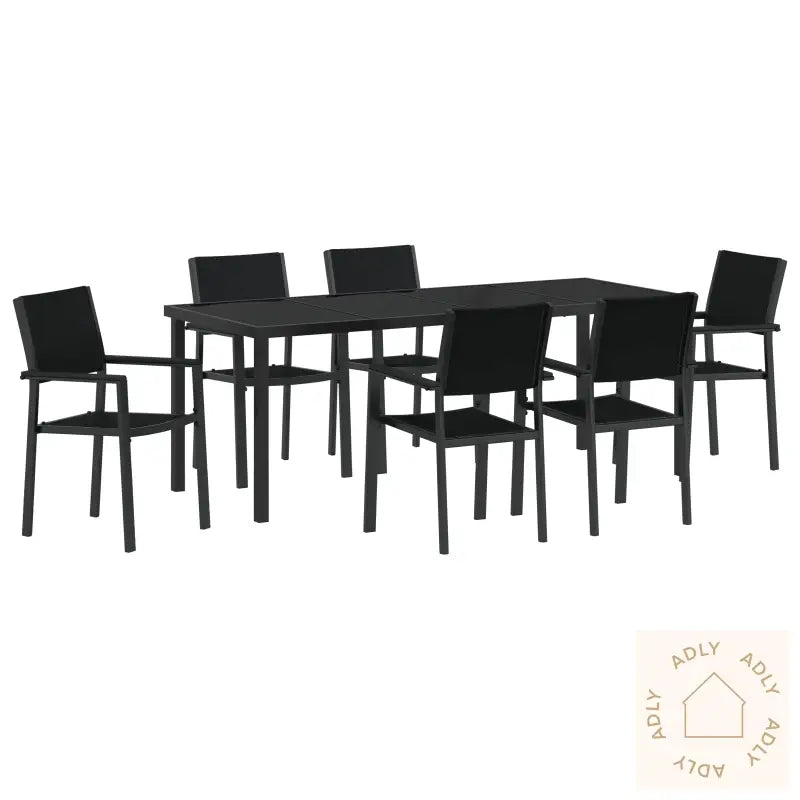 7 Delt Hage Spisebord Sett Svart Poly Rattan