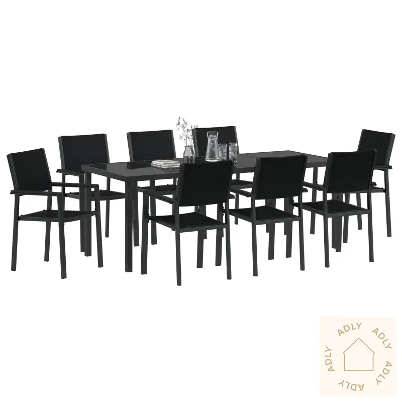 9 Delt Hage Spisesett Svarte Poly Rattan