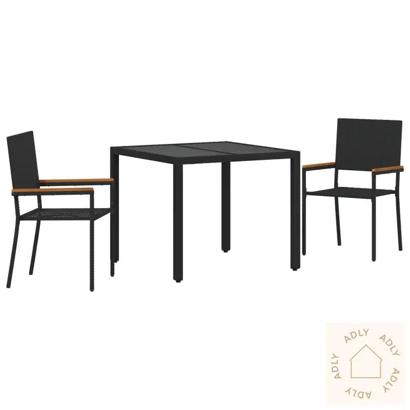 3 Deler Hagespisestol Svart Polyrotting