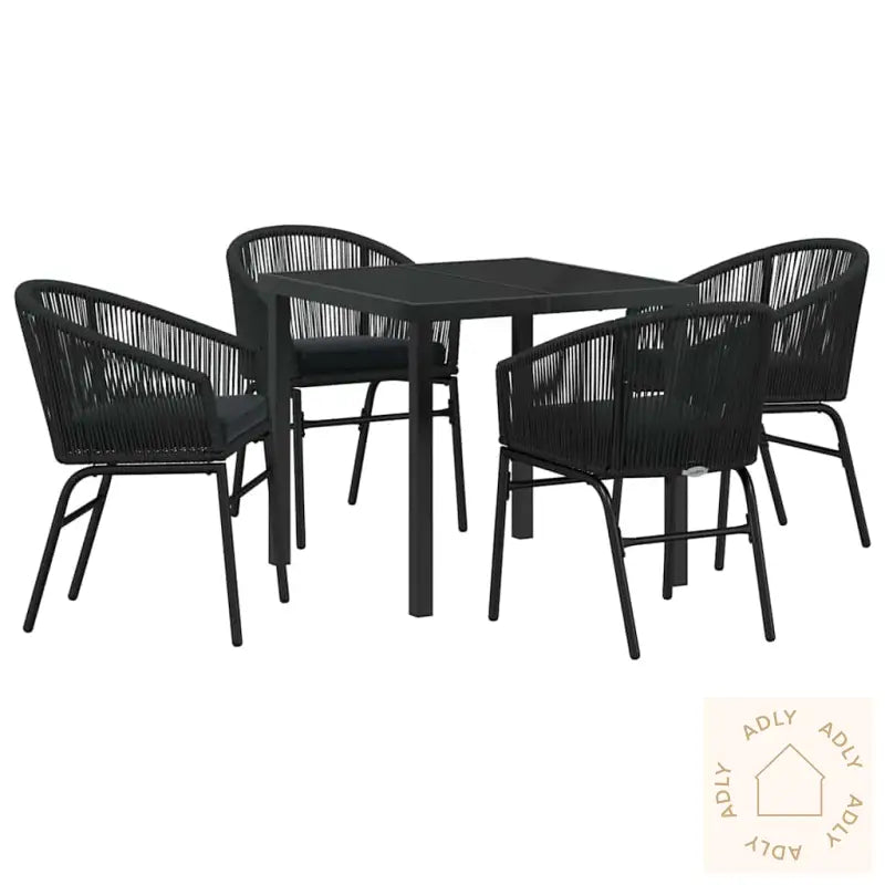 5 Delt Hage Spisebordsett - Svart Poly Rattan