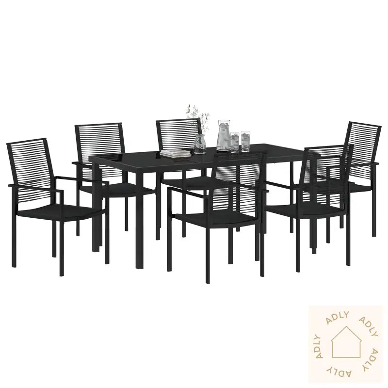 7 Delt Hage Spisebord Svart Pvc Rattan