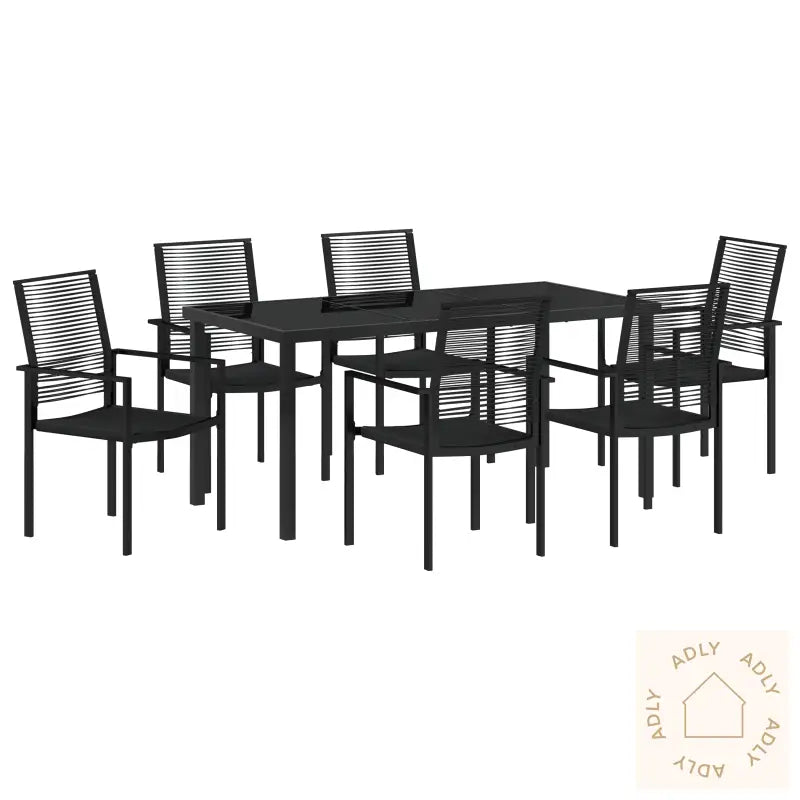 7 Delt Hage Spisebord Svart Pvc Rattan