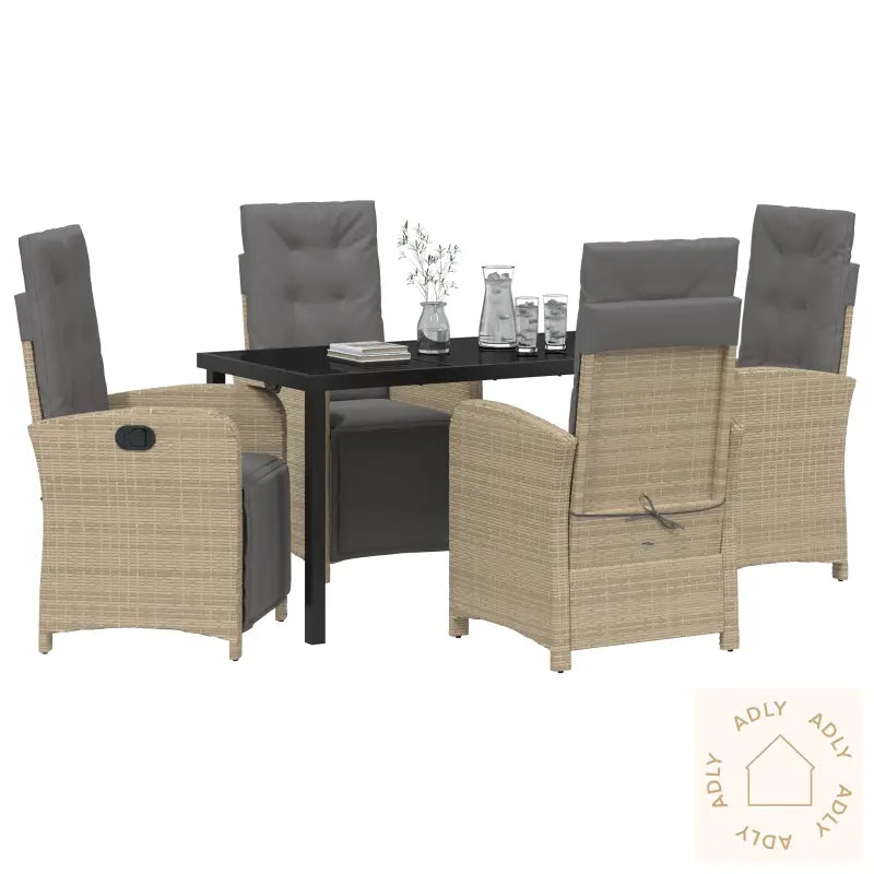 5 Delers Hagemøbelsett Med Puter Beige Poly Rattan
