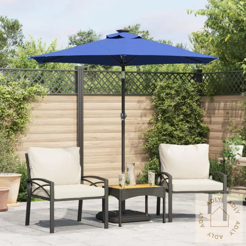 Hageparasoll Med Led Og Stålstang Asurblå 225X225X212 Cm
