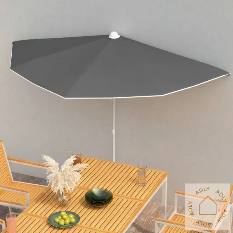Halvrund Parasoll Med Stang 180X90 Cm Antrasitt
