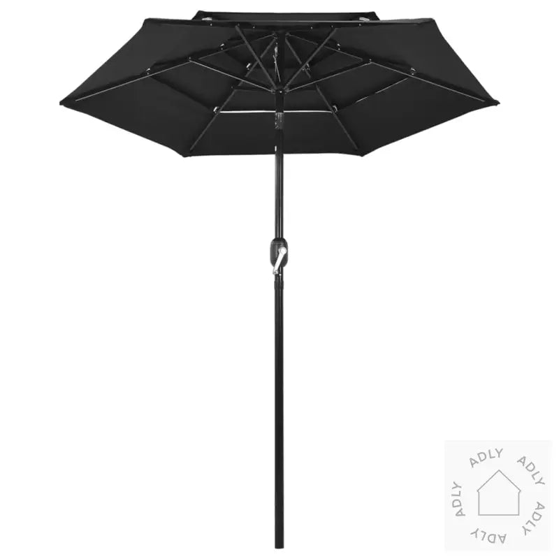 Hageparasoll Med Aluminiumsstang 3 Nivåer Svart 2 M