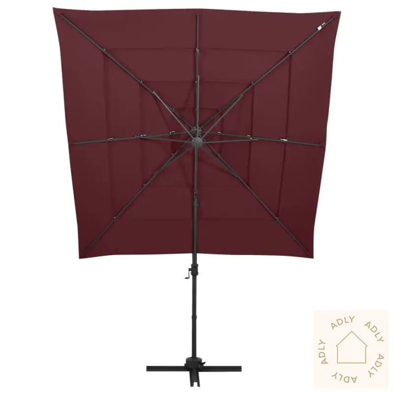 Hageparasoll Med Aluminiumsstang 4 Nivåer Vinrød 250X250 Cm