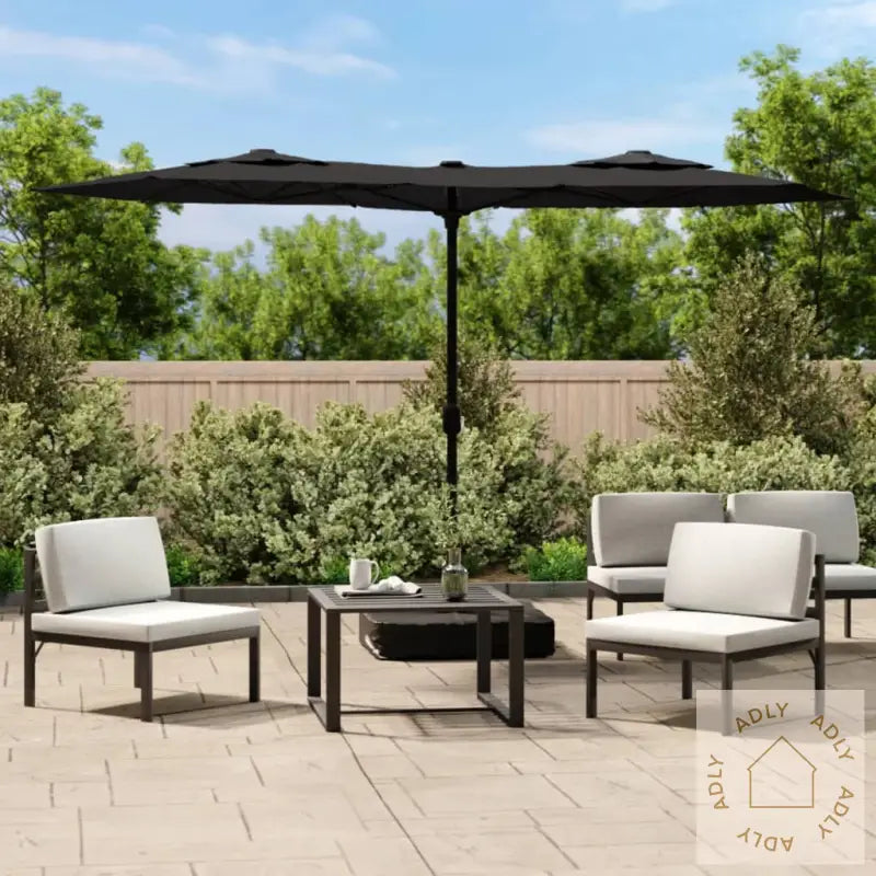 Hageparasoll Dobbelt Hode Med Led Svart 316X240 Cm