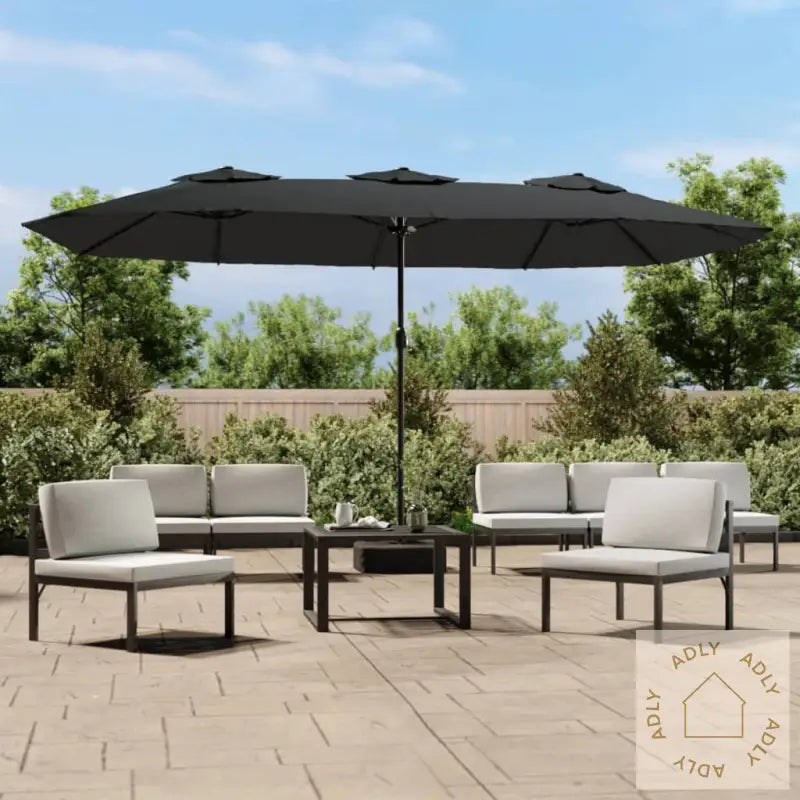 Hageparasoll Dobbelt Hode Med Led Antrasitt 449X245 Cm