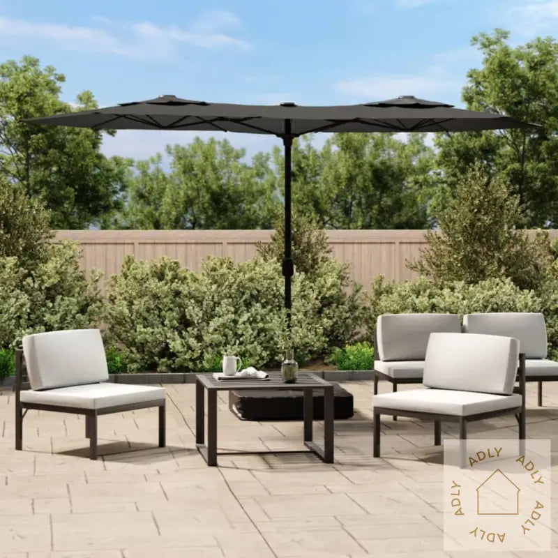 Hageparasoll Dobbelt Hode Med Led Antrasitt 316X240 Cm