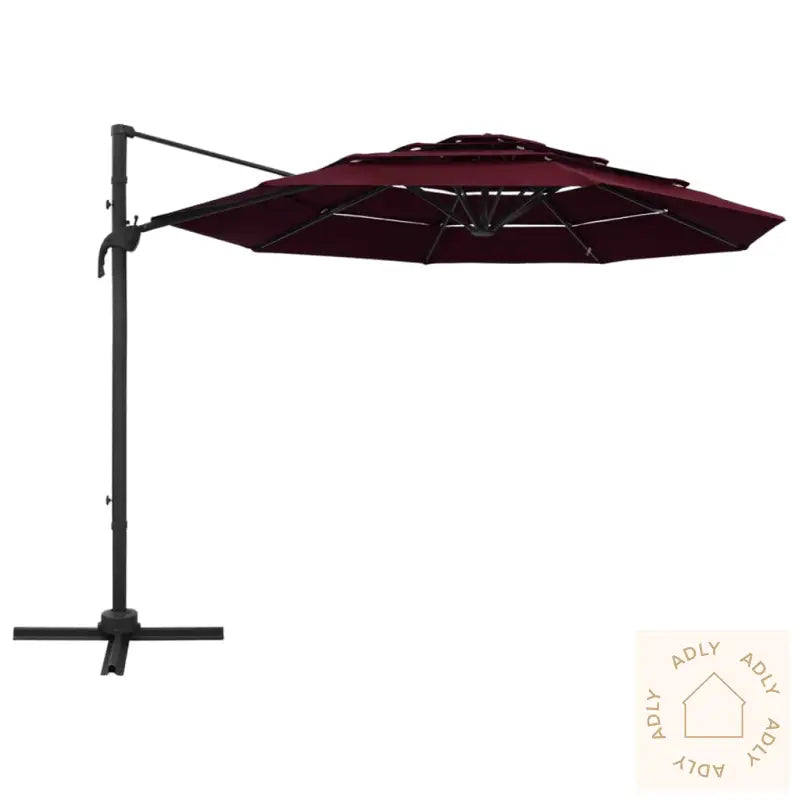 Hageparasoll Med Aluminiumsstang 4 Nivåer Vinrød 3X3 M