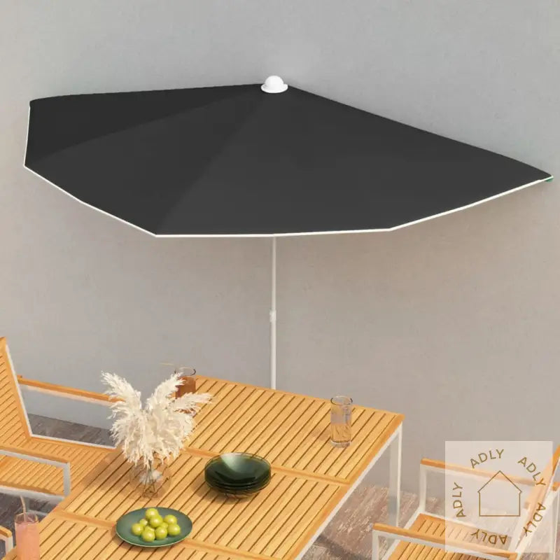 Halvrund Parasoll Med Stang 180X90 Cm Svart