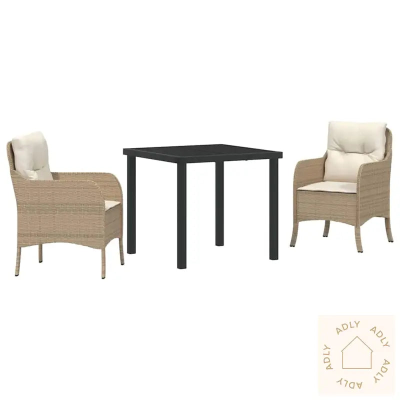 3-Delt Hage Spisesett Med Puter Beige Poly Rattan