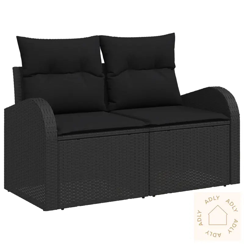 2-Seters Hagesofa Med Puter Svart Poly Rattan