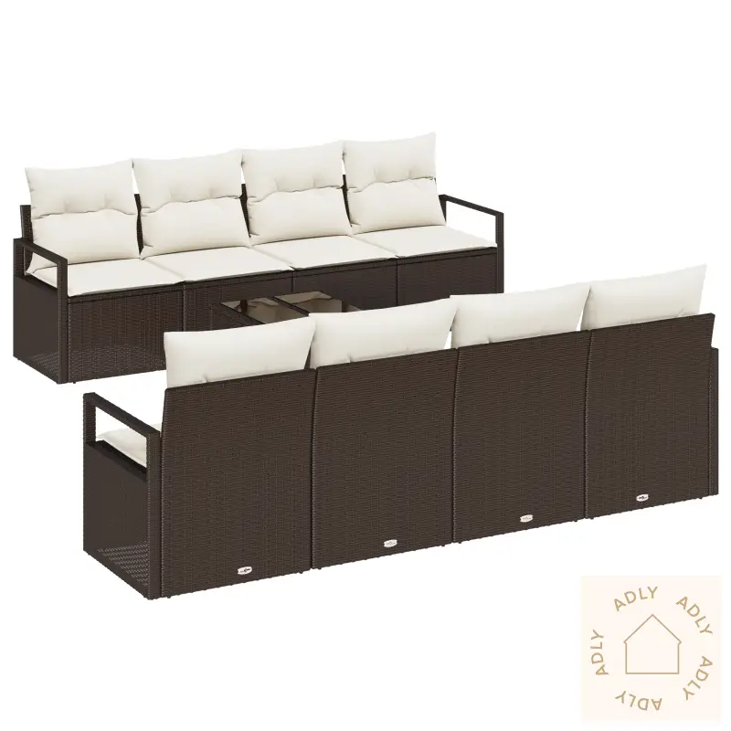 9 Delt Hagesofa Sett Med Puter Brun Poly Rattan