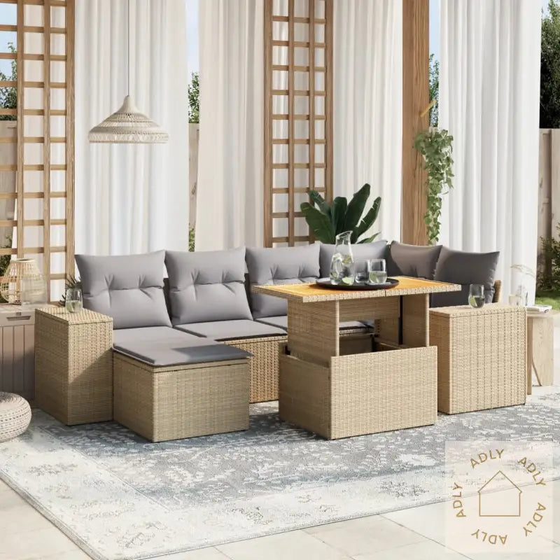 Hagesofagruppe Med Puter 7 Deler Beige Polyrotting