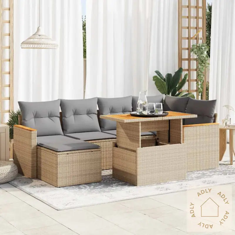 Hagesofaer Med Puter 7 Deler Beige Polyrotting Akasie