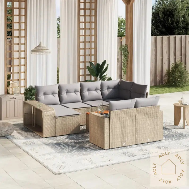 Hagesofagruppe Med Puter 11 Deler Beige Polyrotting