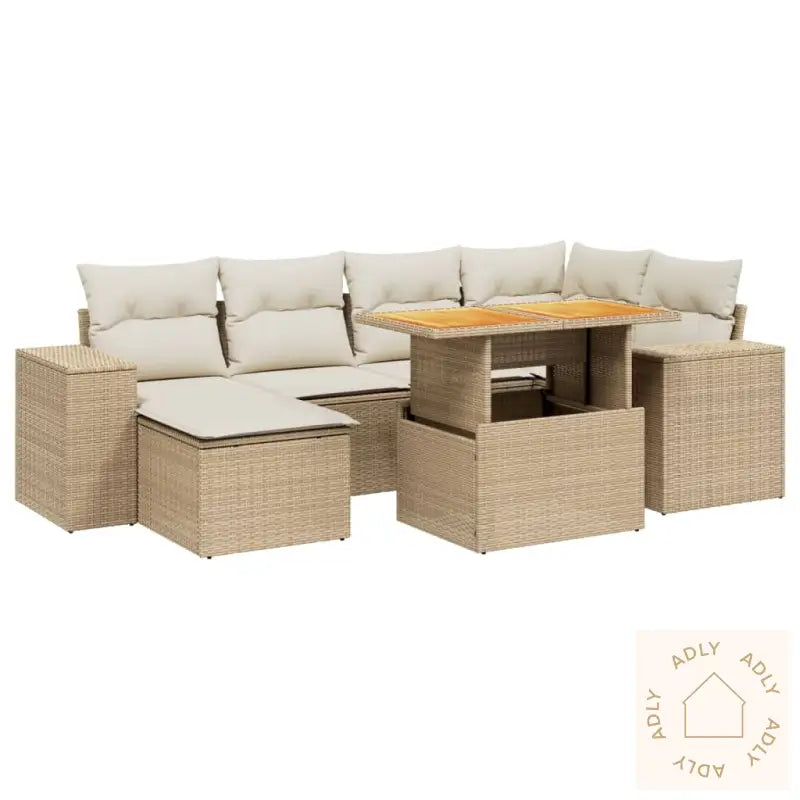 Hagesofagruppe Med Puter 7 Deler Beige Polyrotting