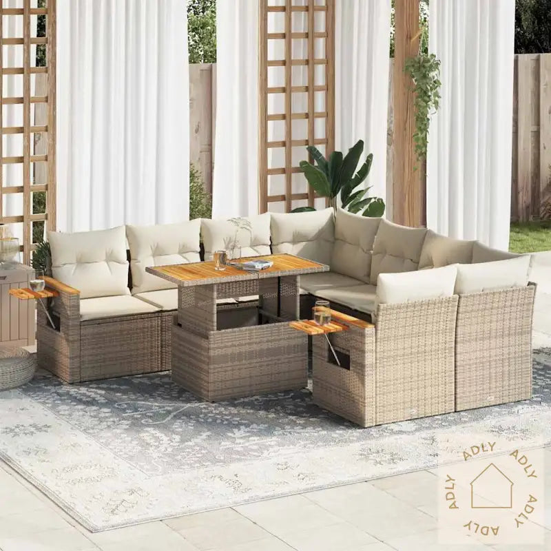 Hagesofaer Med Puter 9 Deler Beige Polyrotting Akasie