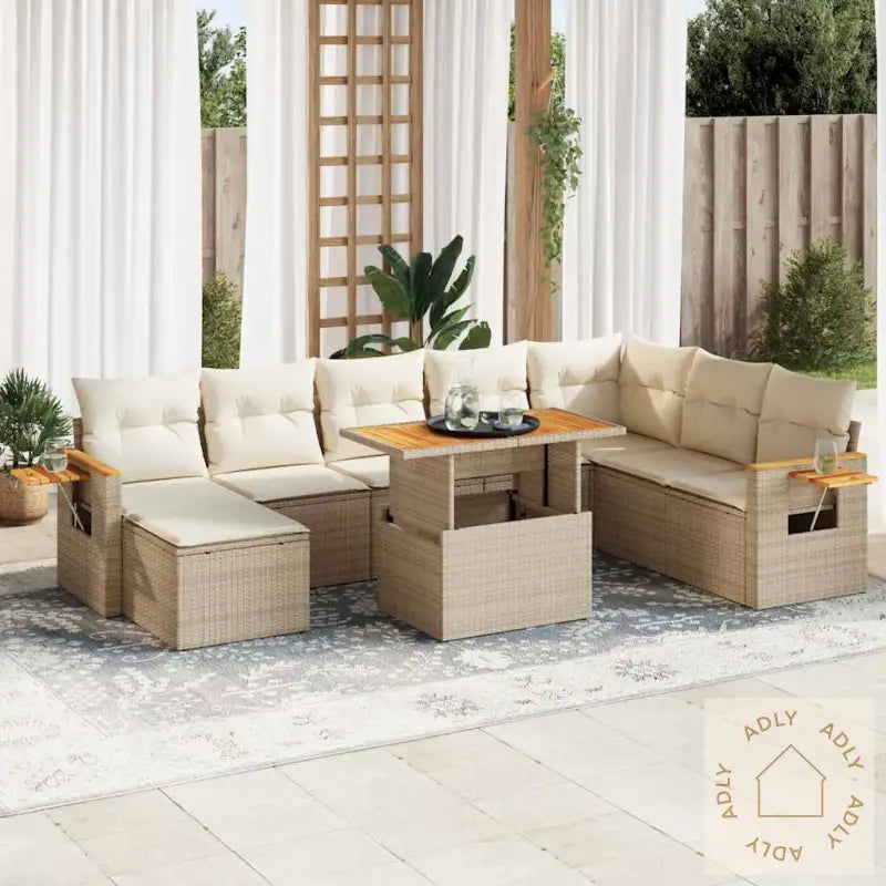 Hagesofaer Med Puter 9 Deler Beige Polyrotting Akasie