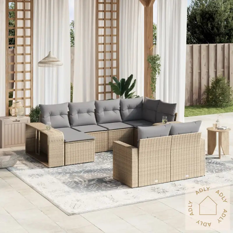 Hagesofagruppe Med Puter 10 Deler Beige Polyrotting